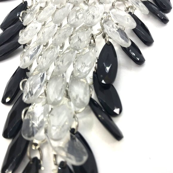 Chain Black Clear Tear Drop Beads Fringe Necklace 20” BIB Statement - Picture 3 of 9